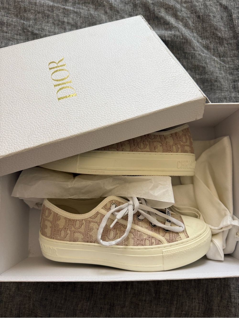 Dior Beige Monogram Low-Top Sneakers